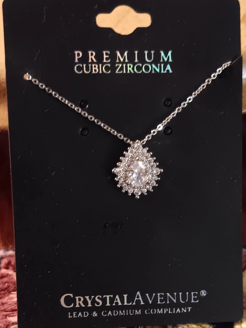 Crystal Avenue Pear Shaped Pendant with Double Halo Necklace